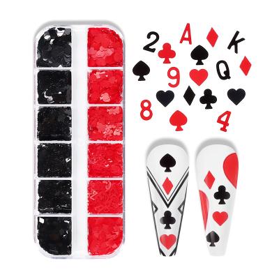 China Easy 3d nail art poker card number sequin letter nail art decorations flakes for nail for sale