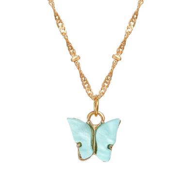 China Vintage Retro Silver Color Oil Butterfly Choker Drip Necklace For Women Girls Necklaces Jewelry Blue Animal Pendant Gift for sale