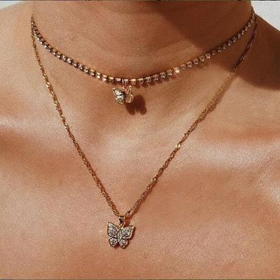 China New European Style Fashion Beads Lock Necklace For Women Gold Color Butterfly Pendants Female Bohemian Jewelry Wholesales Necklaces for sale