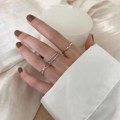 China Hiphop European style gold chain rings set for women girls punk geometric simple rings trend jewelry party wholesales new for sale