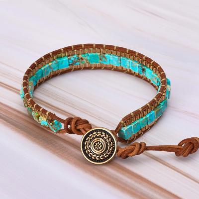 China New BOHEMIA Women Wrap Bracelets Turquoise Stones Gold Chain Woven Wrap Bracelet Statement Bohemian Jewelry Dropship for sale