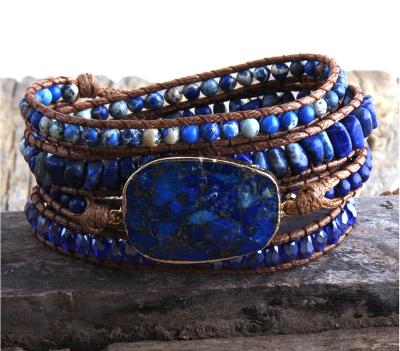 China Ethnic High End Leather Wrap Bracelets With Stones Vintage Weave Statement Art Chain Bracelet Jewelry Gifts for sale