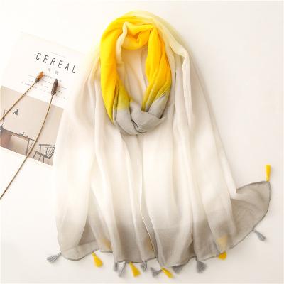 China Colorful Yellow Dobby Tie Dyed Summer Scarves Summer Women Wraps Long Vacation Scarf With Tassel Casual Lady Warm Spring Shawl Hijab for sale