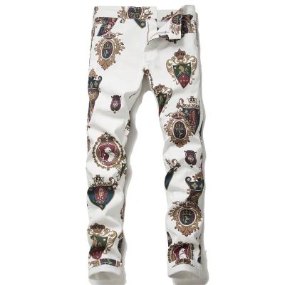 China Factory Price Breathable Cheap Stretch Jeans White Printing Pants&menscasual Clothing for sale