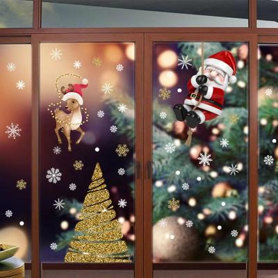 China Wholesale Waterproof Gold Christmas Tree Snowflake Elk Static Cling Window Glass Stickers for sale