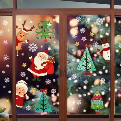 China New Design Santa Claus Snowman Snowflake Christmas Waterproof Double Side Decorative Window Stickers for sale