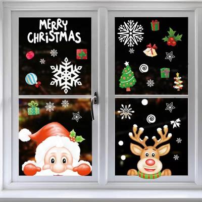 China New Design Snowflake Elk Santa Claus Window Waterproof Christmas Static Cling Stickers for sale