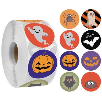 China Wholesale Recyclable Round Ghost Owl Spider Pumpkin Label Gift Party Decoration Halloween Stickers for sale