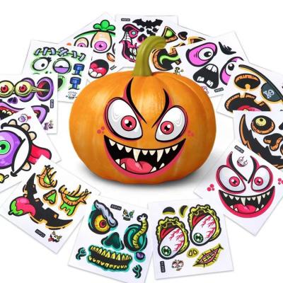 China Pattend Don't Repeat Wholesale Waterproof PVC Pumpkin Halloween Funny Face Stickers For Party for sale