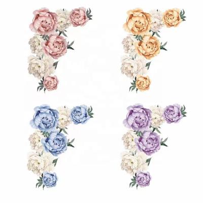 China Wholesale Waterproof Creative Pink Blue White Purple Peony Flower Wall Stickers For Kids Room Home for sale