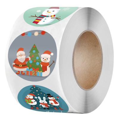 China Merry Christmas Label Muffin Round Eco-Friendly Christmas Tags Decorative Santa Christmas Snowman Stickers for sale