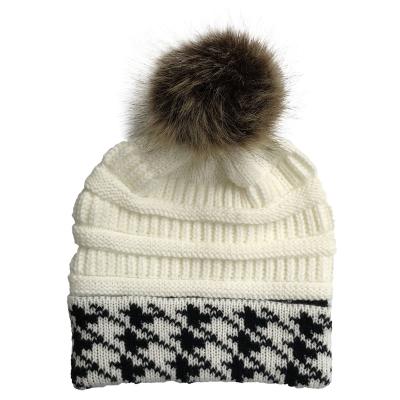 China Jacquard JOINT logo men men high quality women knitted decoration custom made actylic warm fashion ball couple winter crochet beanie wholesale for sale