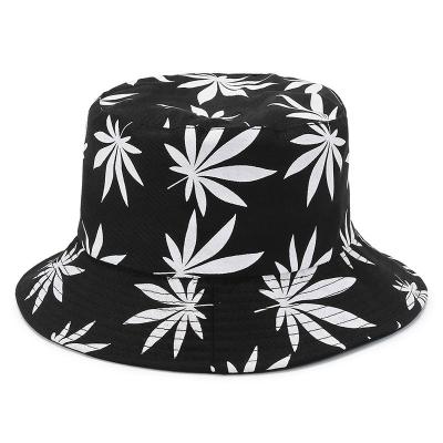 China Fashion Spring and Summer Brim Fisherman Custom Design Logo Cool Printed Maple Leaf Wide Bucket Hat for sale