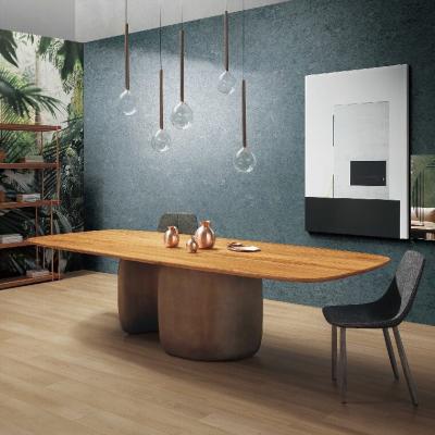 China Customized modern simple dining table solid wood rock plate round table environmental protection terrazzo and chair household small for sale