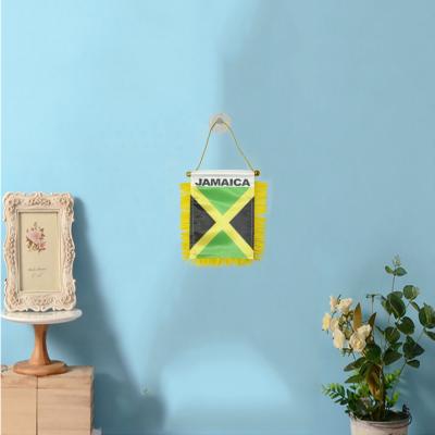 China 14x21cm Car Satin Rear View Mirror Car Mirror Wholesale Pennant Flag Mini Hanging Banner With Tassels for sale