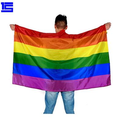 China FLYING Rainbow Cape Flag, Gay Pride Body Flag With Finger Hole, LGBT Color Cape Flag for sale