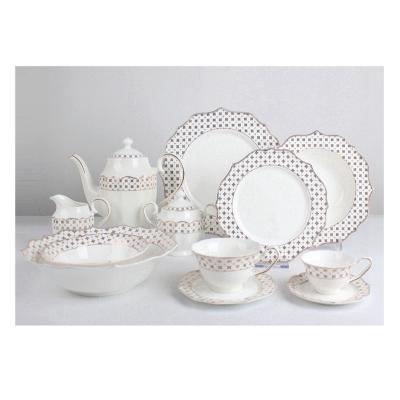 China Viable the exquisite border of the latest design European style printing family restaurant hotel ceramic bone china dinnerware set for sale