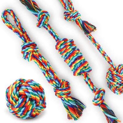 China Dogs Amazon Rainbow Cotton Rope Four Piece Pet Toy Set for sale