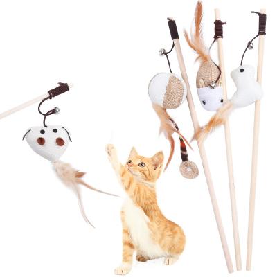 China Factory Direct Selling Sisal Rope Materials Sisal Ball Sisal Ball Tickle Stick Feather Bell Viable Pet Toy Cat Teaser New for sale