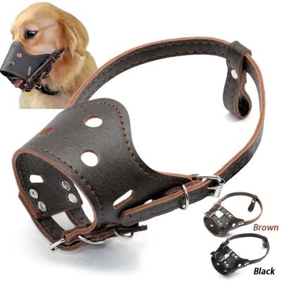 China Anti Bark Bite Durable Breathable Soft Fashionable Adjustable Mouth Cover Leather Dog Muzzle for sale