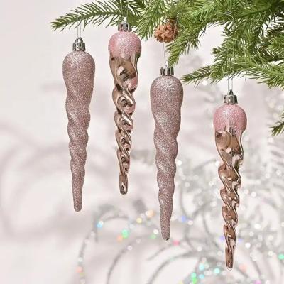 China Hand Painted Home Irregular Custom Plastic Ornaments Pink Plastic Icicle Baubles Christmas Balls Hanging Ornaments for sale