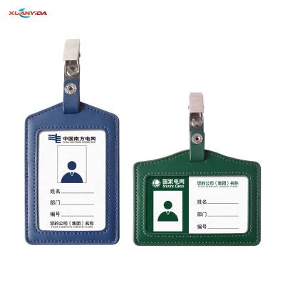 China Fashion high quality leather student identity employee card holder with lanyards for sale