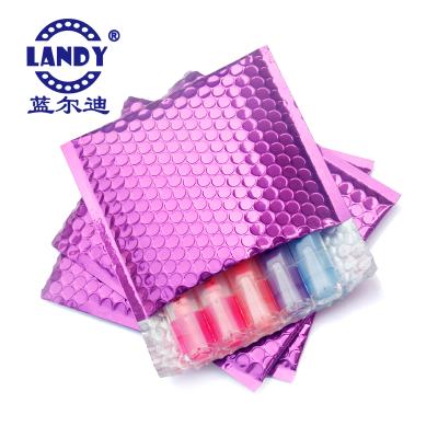 China Personal Care Metallic Purple Square Padded Bubble Wraps , Self Seal Adhesive Padded Metallic Bubble Mailers for sale