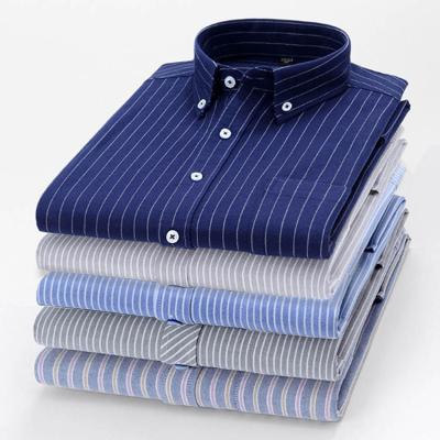 China 100% Cotton Custom Made White Navy Vintage Casual Long Sleeve Logo Print Anti-pilling Striped Shirts For Men for sale