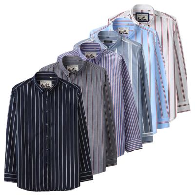 China High quality smart casual 100% sleeve custom anti-pilling cotton long tag striped shirts anti-shrink for men for sale