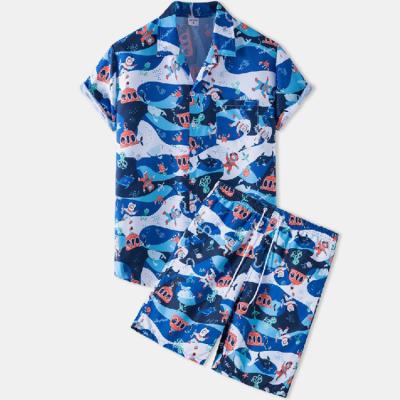 China Wholesale 2022 Summer Anti-pilling Beach Wear 100% Polyester Printed Cactus Aloha Shirts Suits For Mens Hawaiian for sale