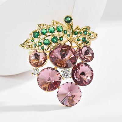 China Retro and modern High grade crystal Zircon Grape Brooch Elegant temperament pin for sale