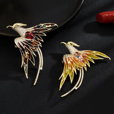 China Retro and modern New enamel color Phoenix Brooch Luxury high end animal brooch for sale