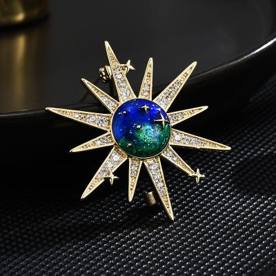 China Retro and modern New fashion Planet Universe brooch microinlaid zircon copper plated brooch for sale