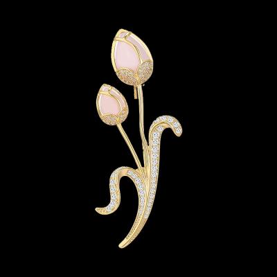 China Retro and modern Design elegant Tulip brooch for women Light Luxurious zirconium insect Pin Personality brooch for sale