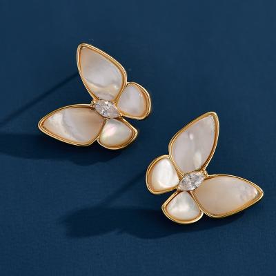 China Retro and modern stainless steel acrylic beaded vintage women butterfly luxury custom chunky earrings stud for sale