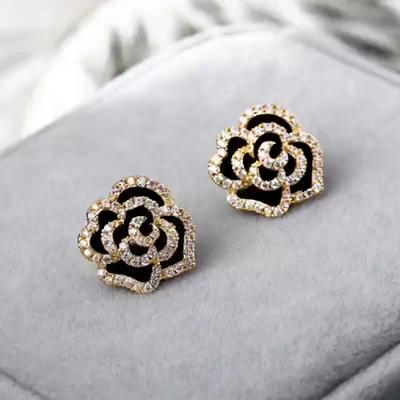 China Retro and modern New 925 silver needle camellia microinset zircon earrings wholesale for sale