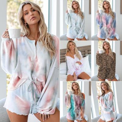 China New Design Anti-Static 2 Piece Set Ladies Tie Dye Long Sleeve Casual Cotton Sleepwear Autumn For Women for sale