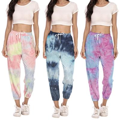 China Custom Tie Dye QUICK DRY Custom Women Pants Fashion Elastic Waist Sweatpants Sports Casual Pants for sale