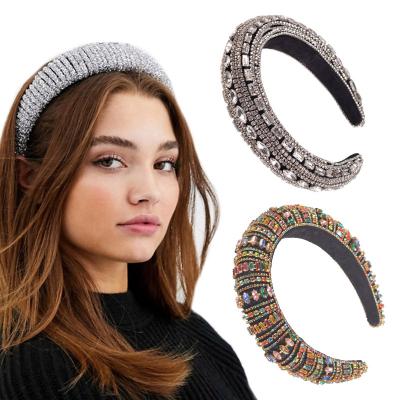 China Rhinestone Jewelry Rhinestone Bling Crystals Wide Padded European Luxury Diamond 2020 Handmade Women Color Baroque Crystal Headband for sale