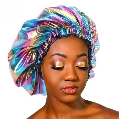 China Wholesale 2020 new luxury round satin double layer laser wind checked edge silk bonnet for women african hair designer bonnets for sale