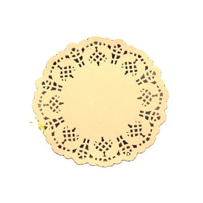 China 4.5 Inch Round Shape Wrapping Paper Doilies Viable Brown /apple Flower Design Paper Doilies for sale