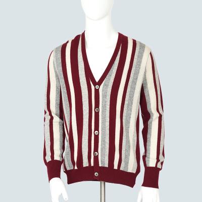 China Wholesale Anti-wrinkle Vertical Striped Men's Casual V-neck Mens Sweater Cardigan for sale