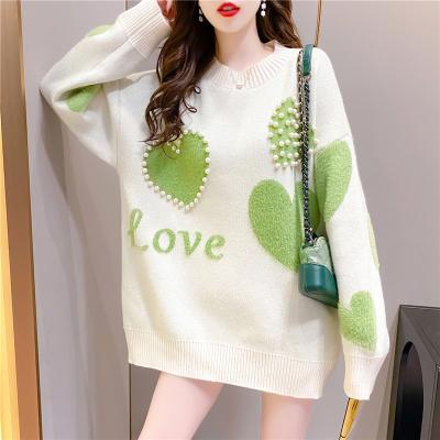 China 2022 Spring Autumn New Arrival Fashion Women Ladies Youth Loose Lazy Pearl Sweater Anti-Wrinkle for sale