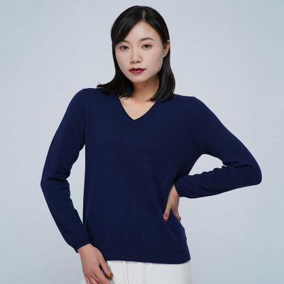 China Anti-wrinkle new product arrived OEM custom v-neck double rib pullover cashmere pullover sweater for women for sale