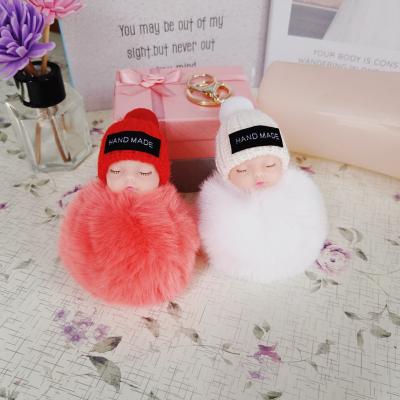 China Hot plush products fashion cute sleep baby wool furry ball plush doll metal car key chain bag pendant keychain girl gift key chain for sale