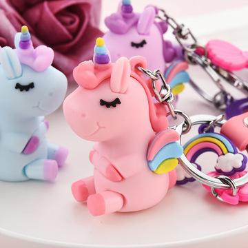 China Promotion Gift Decoration Key Chain Hot Products Marvel Cute Animal Metal PVC Unicorn Custom Cartoon Key Chain for sale