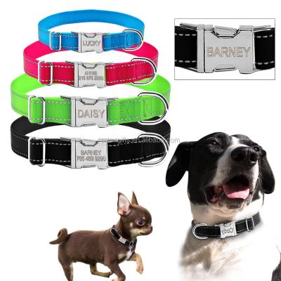 China Viable Custom ID Dog Collar Anti Lost Called Engrave Metal Buckle Pet Collar for sale