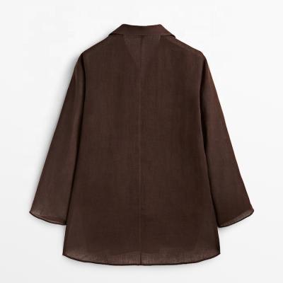 China Tong Rui Chocolate Flowing Naturally Button Breathable Mesh Oversized Tie Blouse for sale