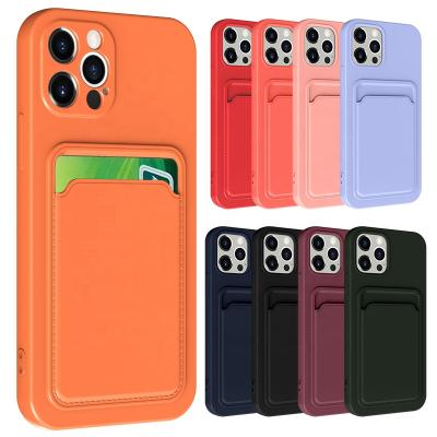 China Smart Anti-Drop Credit Cards Holder Stand Phone Case For iPhone 12 Soft Square TPU Cell Phone Shockproof Bags For iPhone Pro/Max Pro 11 for sale