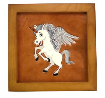 China China high quality famous  craft in genuine leather tooling craft made by hand cruving with frame luxury horse for sale